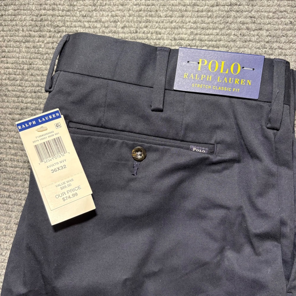 Polo Ralph Lauren Men Stretch Classic Fit Chinos Aviator Navy 36x32 710682353003